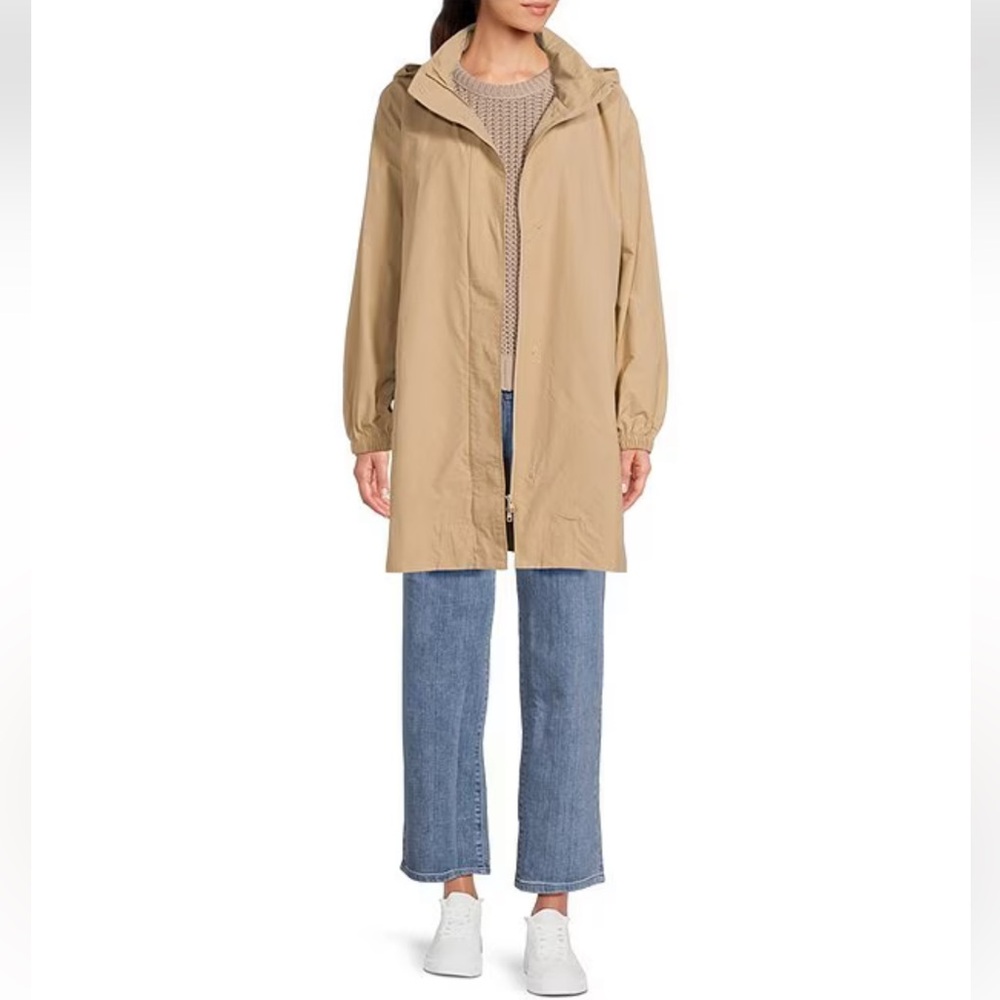 NWT Eileen Fisher Organic Cotton Blend Stand Collar Long Sleeve Hidden Hood coat - Picture 4 of 6